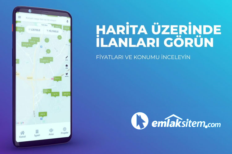 Haritadan Bul özelliği EmlakSitem mobil uygulamasında